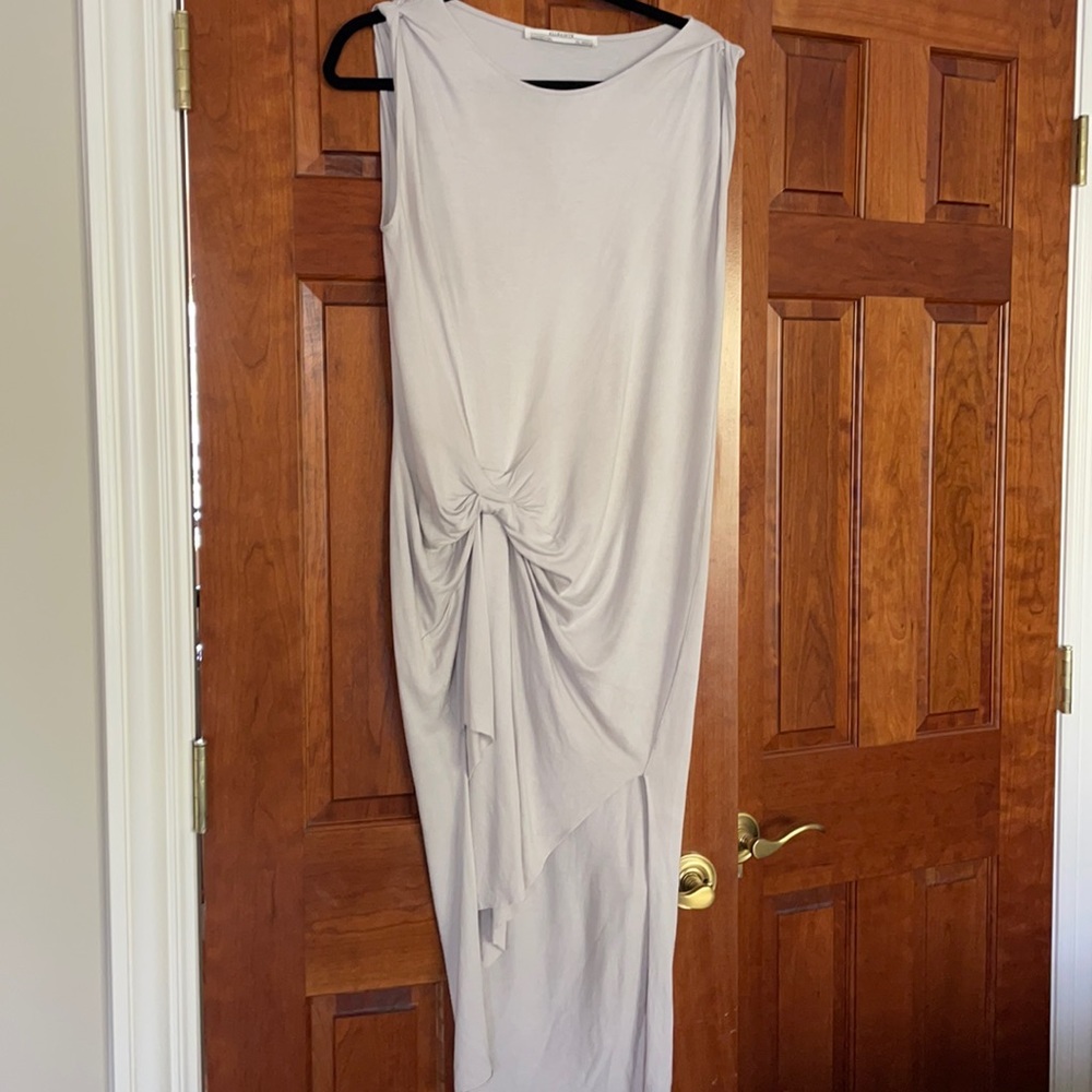 All Saints light gray draped knot-front sleeveless midi dress